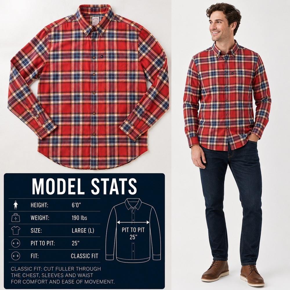 Brooks Brothers 346‎ Mens Large Red Plaid Cotton Button Down Shirt Regular Fit L